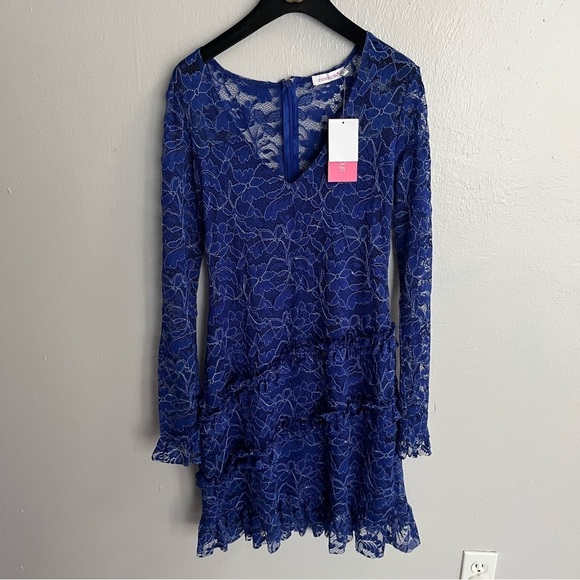 Shoe Dazzle NWT Royal Blue Lace Ruffle Trim Dress - Picture 8 of 14